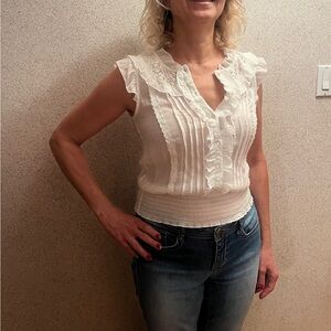Elegant White Ruffled Women's Top